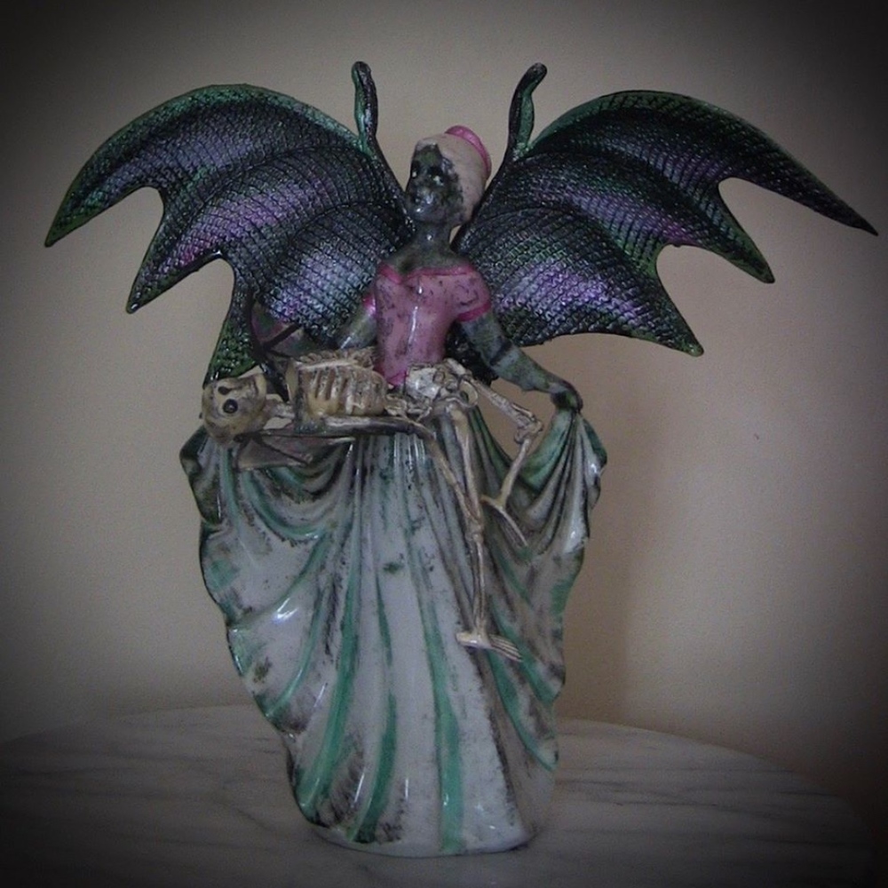 Vintage Porcelain Art Deco Bat Woman Skeleton OOAK